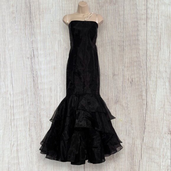 David's Bridal Dresses & Skirts - DAVIDS BRIDAL Strapless Mermaid Black Organza Ruffle Hem Wedding Bridal Dress 14